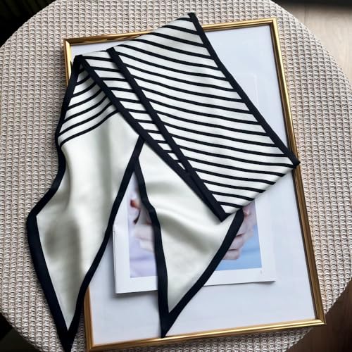Silk Head Scarf for Hair Fashion Headwrap for Women Lightweight Neck Tie - color: X018-white Stripe