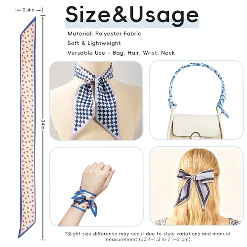 ZXZH 6 Pack Fashion Scarves for Women, Versatile Boho Head Scarf, Satin Scarf for Hair, Neck, Wrist, and Purse Accessories - color: Blue Preppy Print