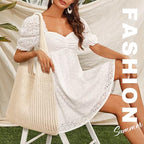 EIMMBD Crochet Bags for Women Beach Totes Bags Aesthetic Summer Tote Shoulder Hippie Bag Knit Bag - color: Standard Beige