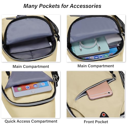 MOSISO Sling Backpack, Multipurpose Crossbody Shoulder Bag Travel Hiking Daypack - color: Beige