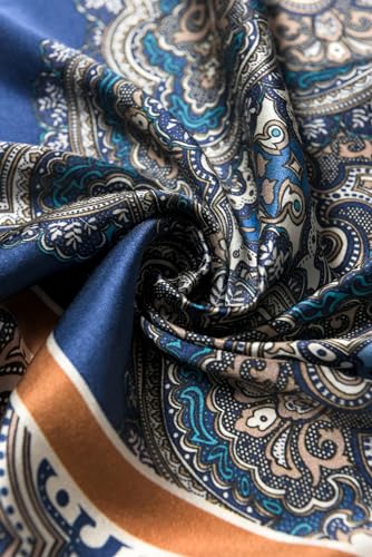 SHIROUYU 100% Pure Mulberry Silk Scarf 35" Large Square Lightweight Headscarf –Women’s Hair Wraps The shawl-With Gift Packed - color: Blue-totem