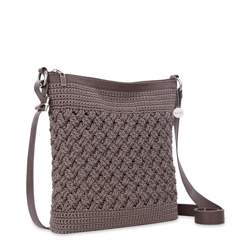 The Sak Lucia Crossbody Bag in Crochet, Convertible Purse with Adjustable Shoulder Strap - color: Mushroom Cozy Weave