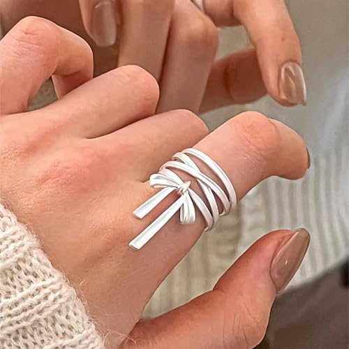 14K Gold Plated Open Ring 925 Sterling Silver Ring Open Adjustable rings for women Band Rings for Men Women Gold Stackable Rings for Women Teen Girls Silver Statement Ring Band Chunky Open Twist Ring - color: Silver21