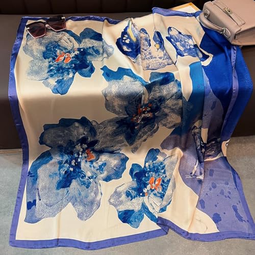 XL 43 Inch Extra Large Square Scarf Fashion Scarves Silk Feeling Hair Scarf Wrapping Scarfs Night Sleeping Headscarf - color: Ba1014