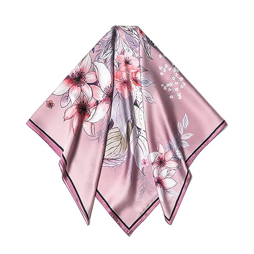 SHIROUYU 100% Pure Mulberry Silk Scarf 35" Large Square Lightweight Headscarf –Women’s Hair Wraps The shawl-With Gift Packed - color: Bouquet