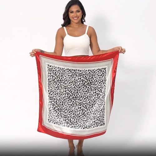 Leopard Print Head Scarf for Women Like Silk Satin Scarf for Hair Wrapping at Night Bandana Square Scarf 35 Inches - color: Red