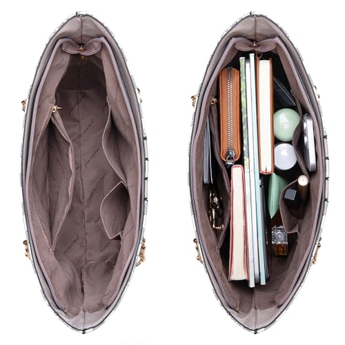 Montana West Tote Bag for Women Chain Top-handle Handbags - color: Beige/Grey