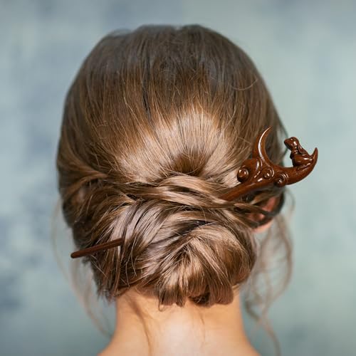 Traditional Chinese Hair Sticks, Retro Wooden Hair Pins, Used for Long Hair Accessories Buns, Hanfu Dressing Accessories（Rabbit for Mid-autumn Festival) - color: Rabbit for Mid-autumn Festival