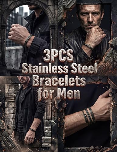 YADOCA 3 Pcs Stainless Steel Bracelets for Men Gold Silver Black Men Bracelet Adjustable Cuff Roman Numeral Bangle Bracelets Mens Luxury Bracelet Set Jewelry Gifts Trendy Gold Accessories - color: C:Black-1