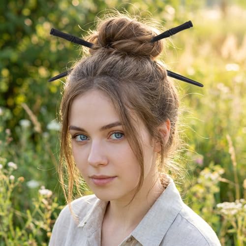 12 Pcs Bamboo Shape Wooden Hair Chopsticks for Women, 6.9 Inch Vintage Chinese Hair Stick Retro Black Japanese Hairpin for Long Hairs Women Decorative Hairpins for Hanfu Buns