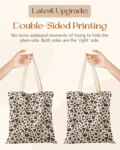Miss Adola Canvas Tote Bag with Zipper – Cute Canvas Bags for Women Aesthetic Design Reusable Totes for Shopping Work Travel - style: Leopard Print