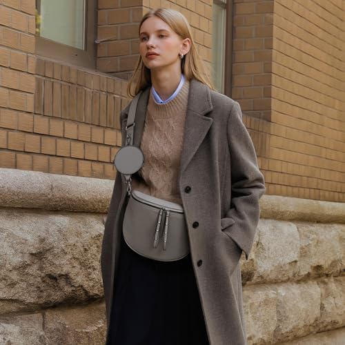 Crossbody Bags for Women, Large Vegan Leather Trendy Bum Bag - color: Ash Gray