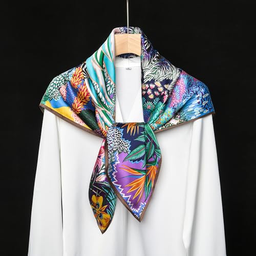 SHIROUYU 100% Pure Mulberry Silk Scarf 35" Large Square Lightweight Headscarf –Women’s Hair Wraps The shawl-With Gift Packed - color: Colorful