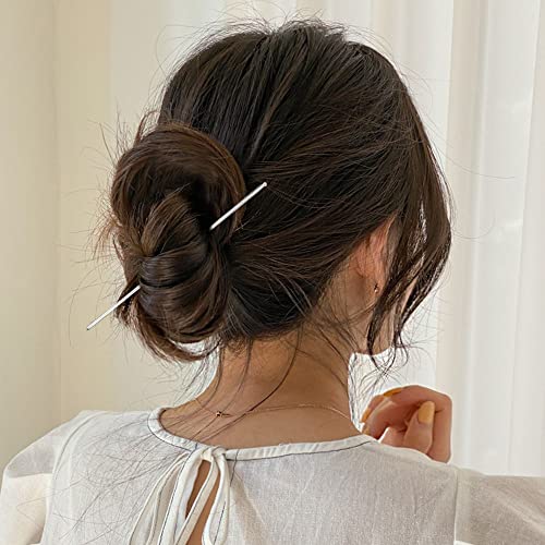 Lawie 40 Pack 6 Inch Gold Silver Long Metal Straight Hair Sticks with Hole Pencil Plain Hair Picks Forks Needle Rod Blank Thin Hairpins Hair Shawl Pins Chopsticks Bun Holder Craft DIY Accessories Bulk