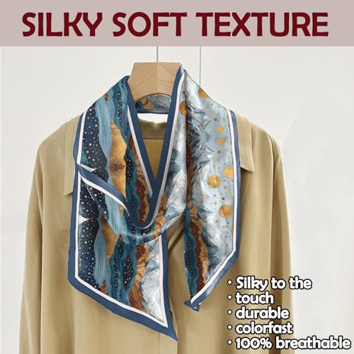 Hair Head Scarf Silk Feeling Long Satin Neck Satin Scarves for Handbag Cute Aesthetic Decoration Women Girls 59 * 6.7” - color: Y14-mountains