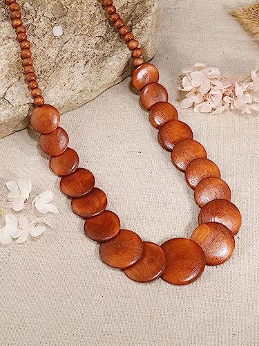 COLORFUL BLING Natural Chunky Wooden Beads Statement Necklace Boho African Tribal Collar Choker Bib Necklace Hippie Vacation Jewelry for Unisex Men Women - color: long brown