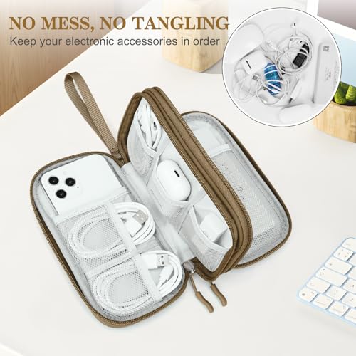 FYY Electronic Organizer, Travel Cable Organizer Bag Pouch Electronic Accessories Carry Case Portable Waterproof Double Layers All-in-One Storage Bag for Cable, Cord, Charger, Phone, Earphone Brown - color: Brown, style: Small