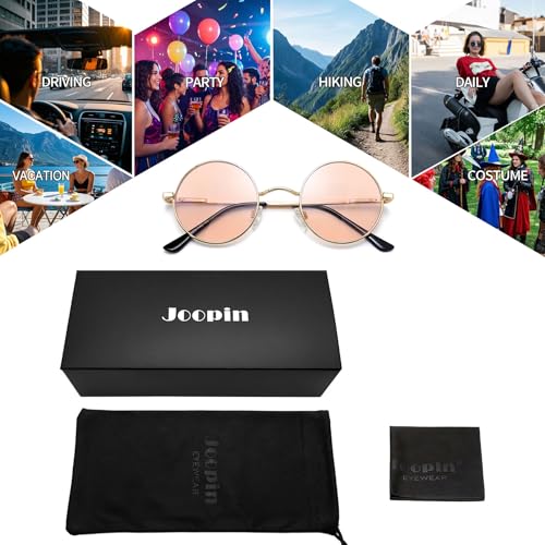 Joopin Retro Small Round Sunglasses Hippie Circle Sun Glasses Polarized UV400 Protection Metal Shades for Men Women - color: Golden Frame Light Pink Lens