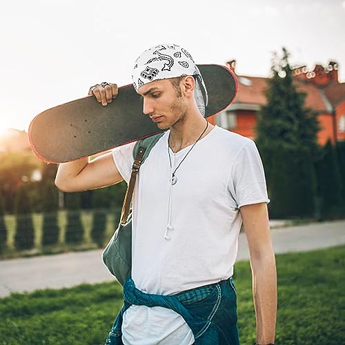 DOCILA 3 Pcs Do Rags for Men Skull Cap Bandana Hat Breathable Helmet Linner Beanie - color: Blackwhitered