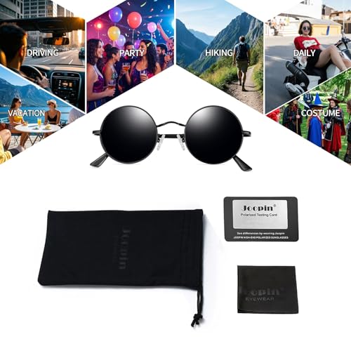 Joopin Retro Small Round Sunglasses Hippie Circle Sun Glasses Polarized UV400 Protection Metal Shades for Men Women - color: A01-polarized Black Simple Packaging