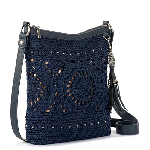 The Sak Lucia Crossbody Bag in Crochet, Convertible Purse with Adjustable Shoulder Strap - color: Denim Medallion
