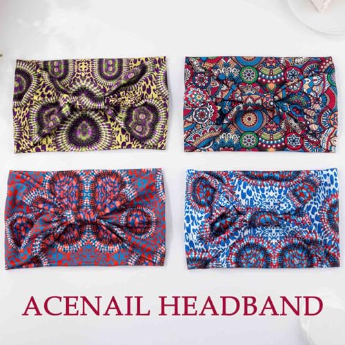 Acenail Boho Wide Headbands Knotted Hairbands Non Slip Printed Head Wraps Turban Workout Head Bands Elastic Yoga Hair Scarfs Bohemian Fashion Hair Accessories for Women 4Pcs (Fashion) - color: Fashion