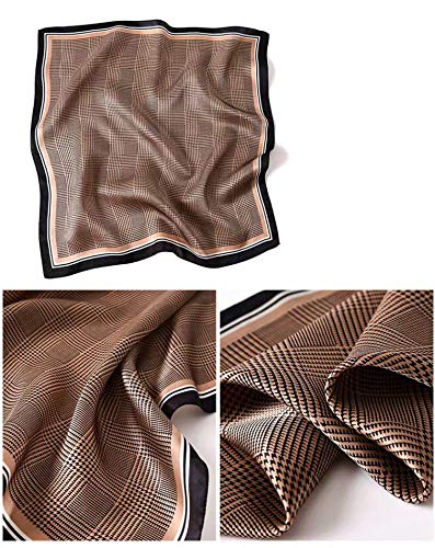 ANDANTINO 100% Mulberry Silk Square Scarf for Hair-25.6" X25.6'' Women Men Natural Silk Neckerchief Digital Printed Headscarf - color: Coffee-check