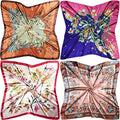 4 Pc Set Large 35 x 35 inches Satin Square Scarves Neck Hair Head Scarf Bundle - color: Set C