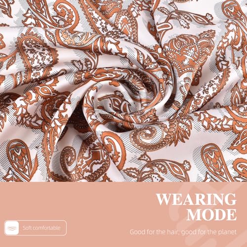 27.5 Inches Silk Head Scarf for Women Satin Hair Scarf Silk Wrap Neck Square Scarves Feeling Scarf Boho Headwear - color: Brown-small Cashews