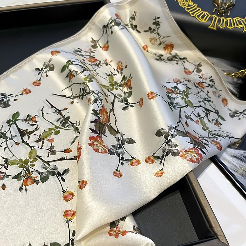100% Mulberry Silk Neck Scarf - 21'' x 21'' Lightweight Neckerchief - Women Men Small Square Digital Printed Scarves - color: 075