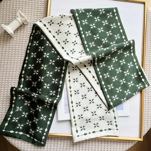 Silk Head Scarf for Hair Fashion Headwrap for Women Lightweight Neck Tie - color: P007-green & White Check