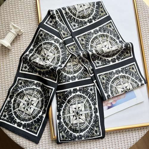 Silk Head Scarf for Hair Fashion Headwrap for Women Lightweight Neck Tie - color: P006-black Wheel