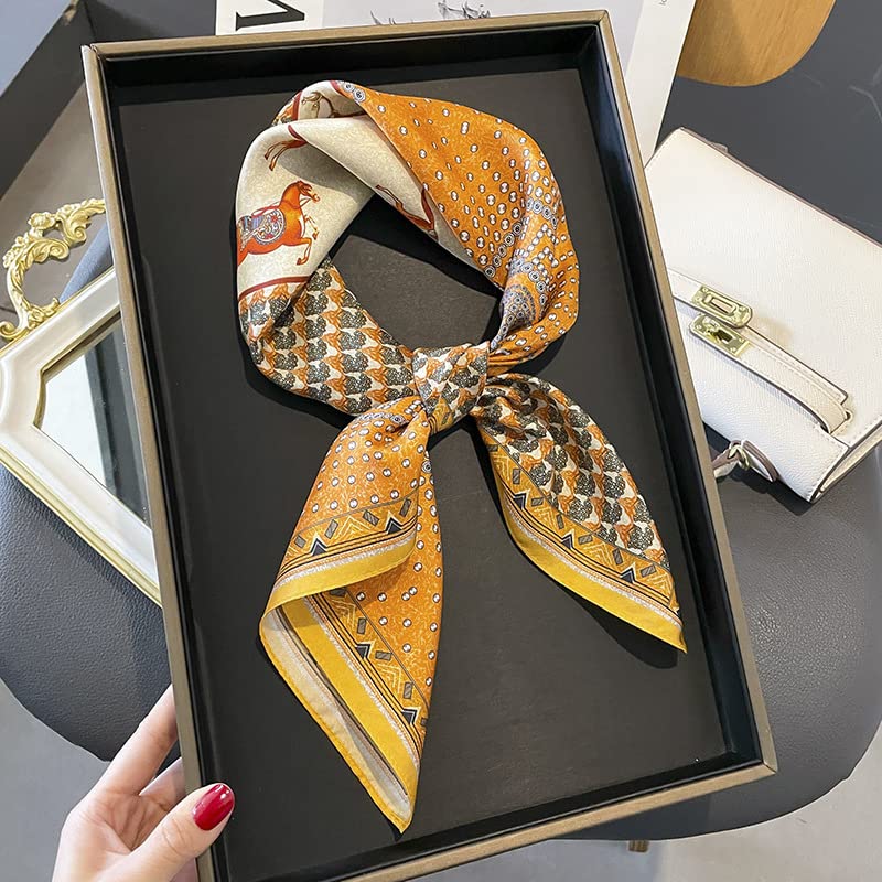 FEIBOON 100% Pure Mulberry Silk Scarfs 26"x26" Square Scarf Women Neckerchief Headscarf hair scarf bandana Gift Packed - color: Orange Carriage