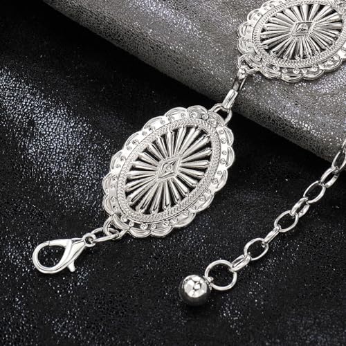 Women's Concho Chain Belt Western Cowgirl Metal Waist Chain Belt for Dress - color: A Silver, size: S: 41.3 in