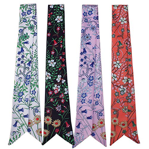 4pcs Bright Flowers Bag Handbag Handle Ribbon Scarf Hair Head Band Neck Neckerchief Scarf Fashion Gifts