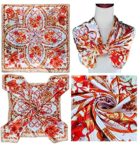 4 Pc Set Large 35 x 35 inches Satin Square Scarves Neck Hair Head Scarf Bundle - color: Set G