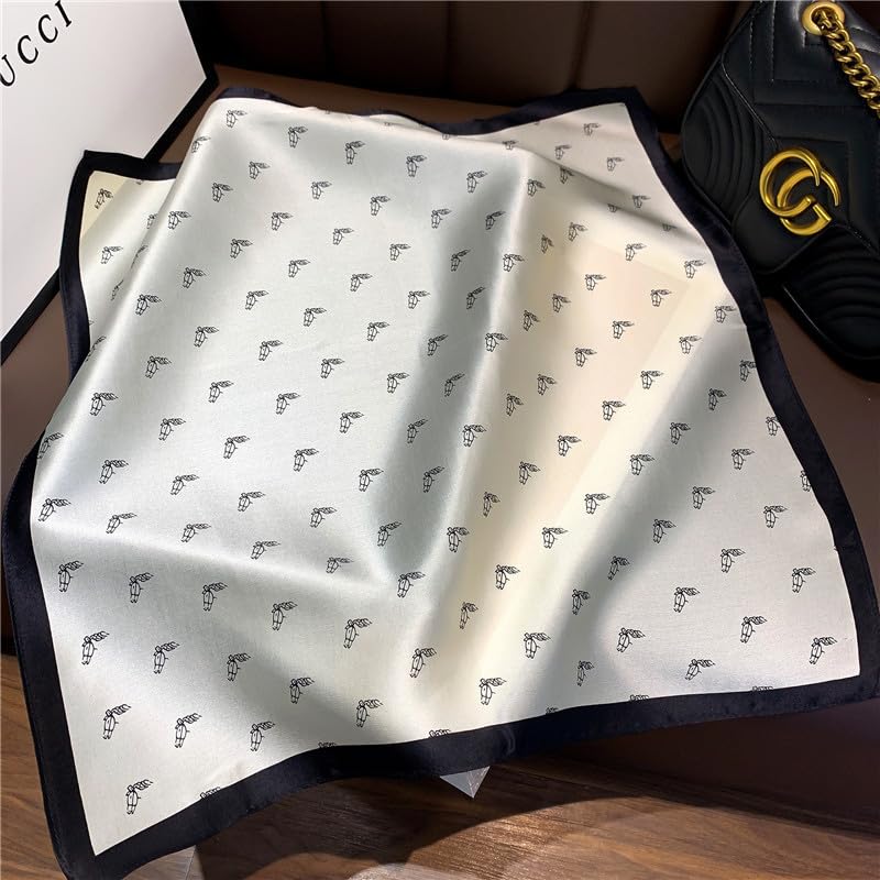 100% Mulberry Silk Neck Scarf - 21'' x 21'' Lightweight Neckerchief - Women Men Small Square Digital Printed Scarves - color: 074