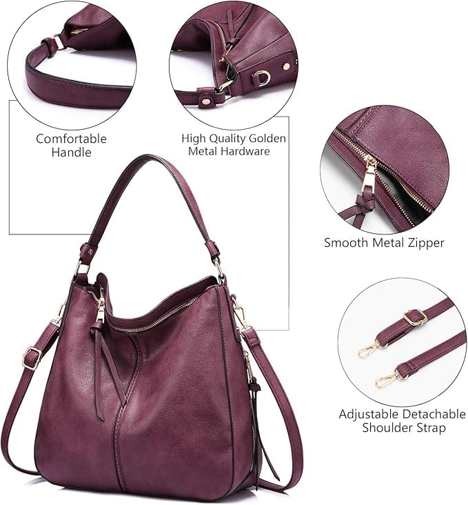 Realer Hobo Crossbody Bags for Women Designer Faux Leather Hobo Handbags Retro Large Size Shoulder Bag Bucket Purse - color: Dark Red Brown, size: Medium-12.4 inch