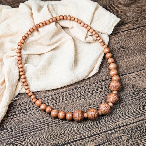 COLORFUL BLING Natural Chunky Wooden Beads Statement Necklace Boho African Tribal Collar Choker Bib Necklace Hippie Vacation Jewelry for Unisex Men Women - color: grooved light