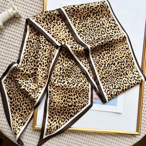 Silk Head Scarf for Hair Fashion Headwrap for Women Lightweight Neck Tie - color: X010-brown Leopard