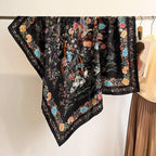 100% Pure Mulberry Silk Scarf 43”*43” Large Square Lightweight Headscarf Women’s Hair Wraps Shawls with Gift Packed - color: Black Flower