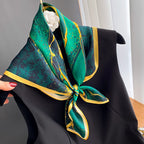 FEIBOON 100% Pure Mulberry Silk Scarfs 26"x26" Square Scarf Women Neckerchief Headscarf hair scarf bandana Gift Packed - color: Green + Gold