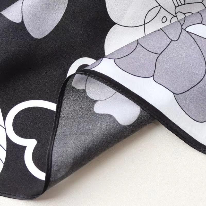 ANDANTINO 100% Mulberry Silk Square Scarf for Hair-25.6" X25.6'' Women Men Natural Silk Neckerchief Digital Printed Headscarf - color: Black&white Camellia