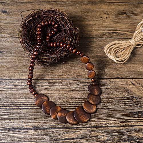 COLORFUL BLING Natural Chunky Wooden Beads Statement Necklace Boho African Tribal Collar Choker Bib Necklace Hippie Vacation Jewelry for Unisex Men Women - color: dark interval