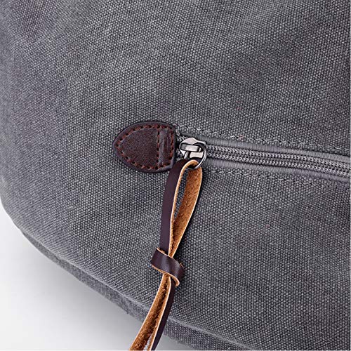 DOURR Women's Multi-pocket Shoulder Bag Fashion Cotton Canvas Handbag Tote Purse - color: Beige - Medium Size