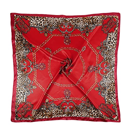 QBSM 35'' Satin Large Square Head Scarf Silk Feeling Neck Scarves Hair Sleeping Wrap Lightweight Headscarf for Women - color: Red Leopard