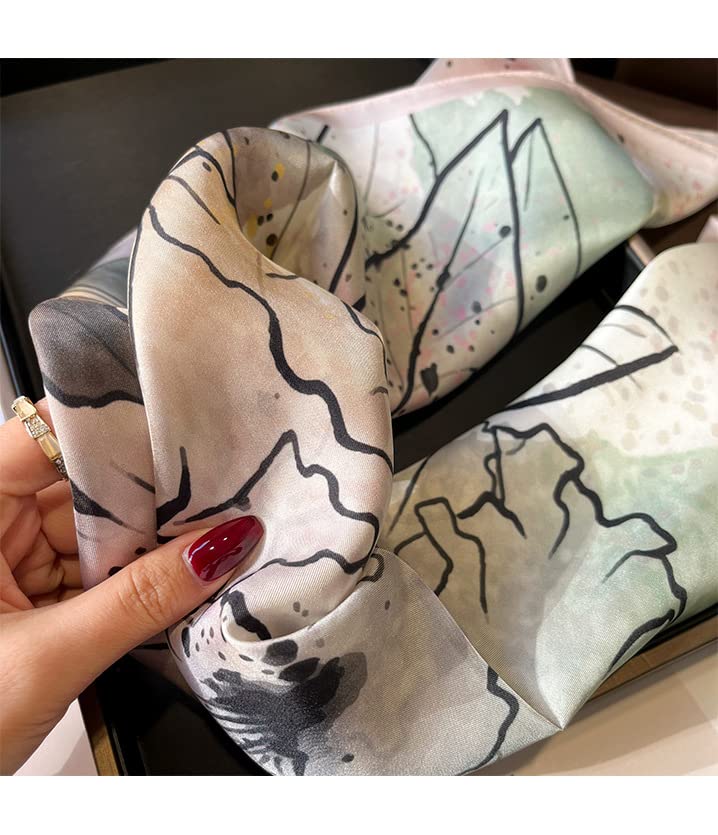 FEIBOON 100% Pure Mulberry Silk Scarfs 26"x26" Square Scarf Women Neckerchief Headscarf hair scarf bandana Gift Packed - color: Pink White Ink