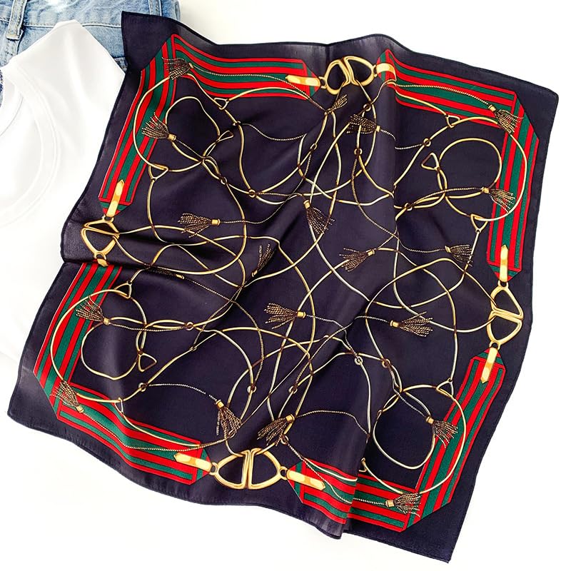 100% Mulberry Silk Neck Scarf - 21'' x 21'' Lightweight Neckerchief - Women Men Small Square Digital Printed Scarves - color: 130