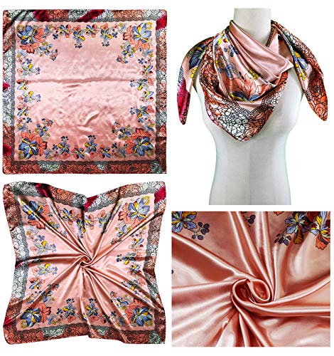 4 Pc Set Large 35 x 35 inches Satin Square Scarves Neck Hair Head Scarf Bundle - color: Set C