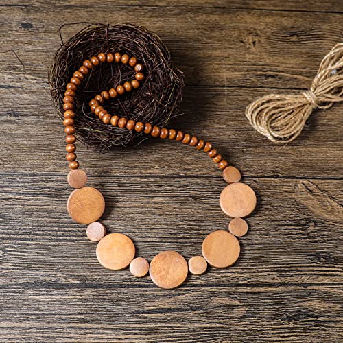 COLORFUL BLING Natural Chunky Wooden Beads Statement Necklace Boho African Tribal Collar Choker Bib Necklace Hippie Vacation Jewelry for Unisex Men Women - color: light interval